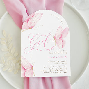 Arch Pink Butterflies Girl Baby Shower Invitation