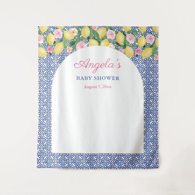 Arch Positano Lemons Baby Shower Photo Backdrop Tapestry (Front)