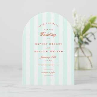 Arch Preppy Striped Teal Orange Save the Date  Invitation