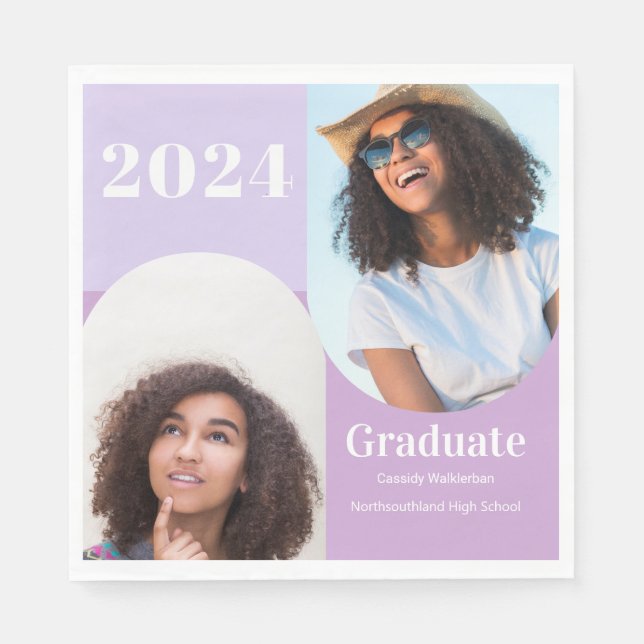 Arch Purple Two Photo Graduation Napkin (Front)