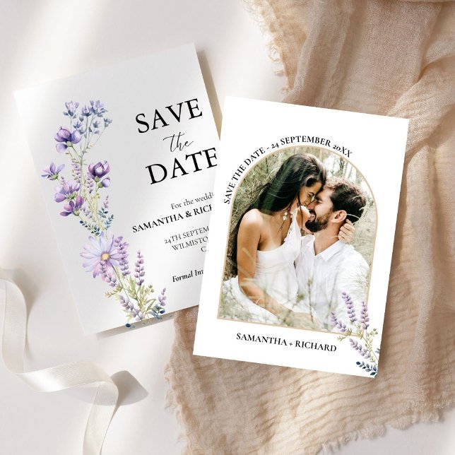 Arch Purple Wildflower Wedding Save The Date Invitation (Creator Uploaded)