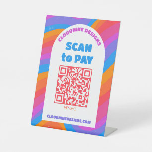 Arch Rainbow Waves SCAN TO PAY QR CODE Pride Pedestal Sign