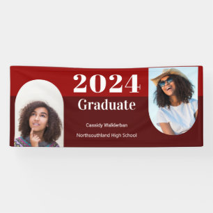 Arch Red Burgundy Two Photo Graduation Banner