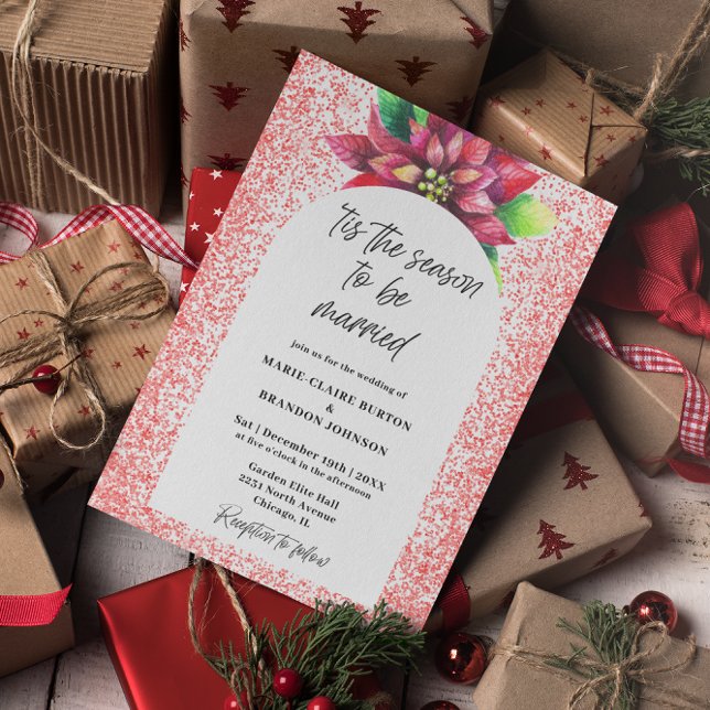 Arch Red Poinsettia Flat Christmas Wedding Invitation (Creator Uploaded)