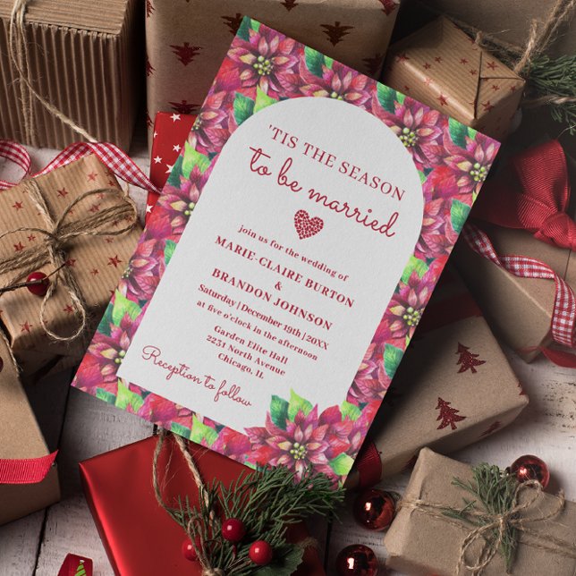 Arch Red Poinsettia Flat Christmas Wedding Invitation (Creator Uploaded)