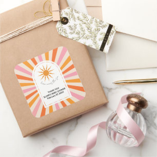 Arch Retro Here Comes The Son Baby Shower Square Sticker