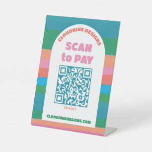 Arch Retro Stripes SCAN TO PAY QR CODE Pedestal Sign