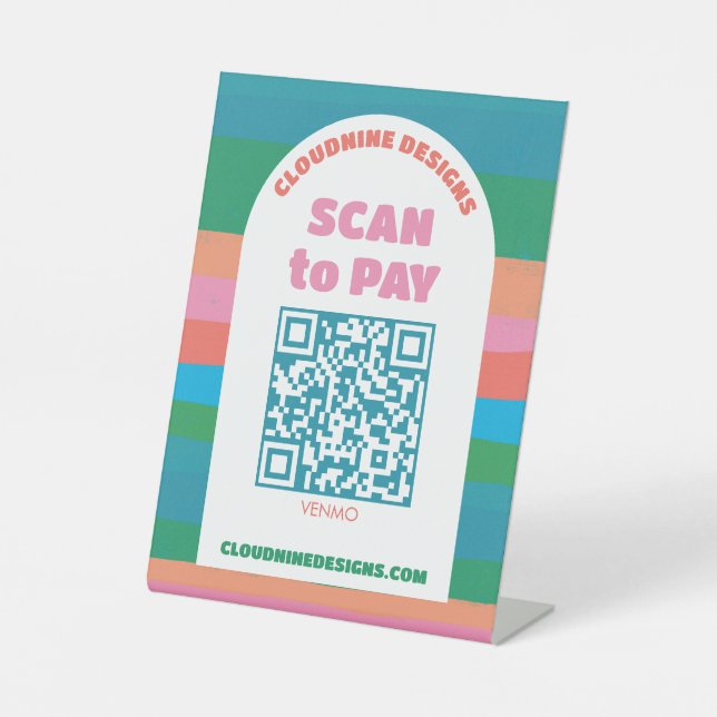 Arch Retro Stripes SCAN TO PAY QR CODE  Pedestal Sign (Front)