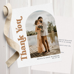 Arch & Retro Type Neutral Taupe Photo Wedding Thank You Card