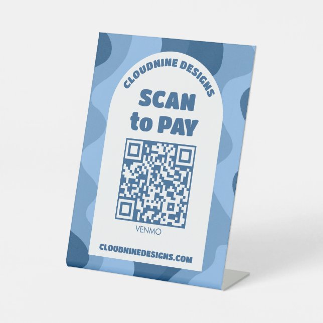 Arch Retro Waves SCAN TO PAY QR CODE  Pedestal Sign (Front)