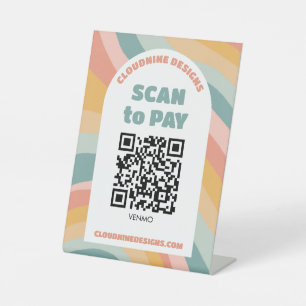 Arch Retro Waves SCAN TO PAY QR CODE Pedestal Sign