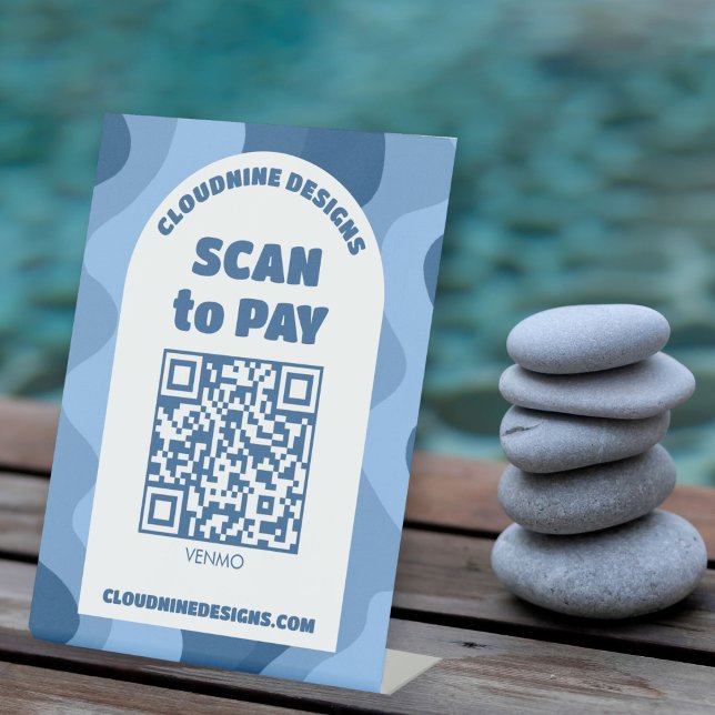 Arch Retro Waves SCAN TO PAY QR CODE  Pedestal Sign (Arch Retro Waves SCAN TO PAY QR CODE Pedestal Sign
)