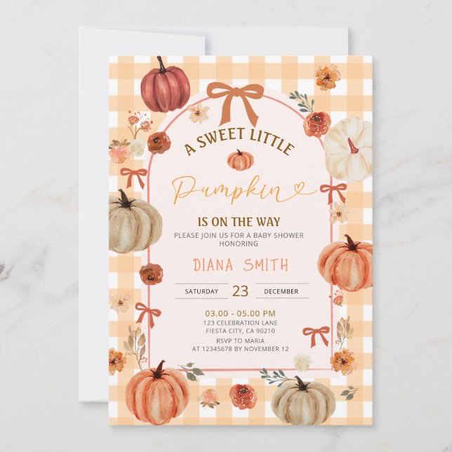 Arch Ribbon Bow Little Pumpkin Baby Shower Invite (Front)