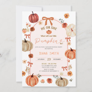 Arch Ribbon Bow Little Pumpkin Gender Reveal Invitation