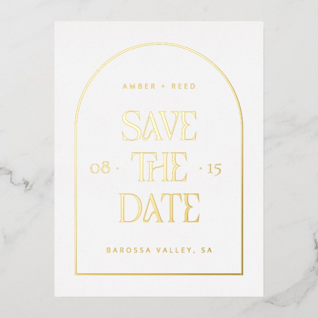 Arch Save the Date Real Gold Foil Invitation Postcard (Front)