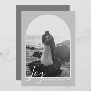  Arch Script Joy Grey Vertical Holiday Card