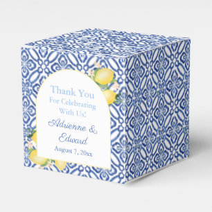 Arch Shape Amalfi Lemons Blue White Tiles Wedding Favour Box