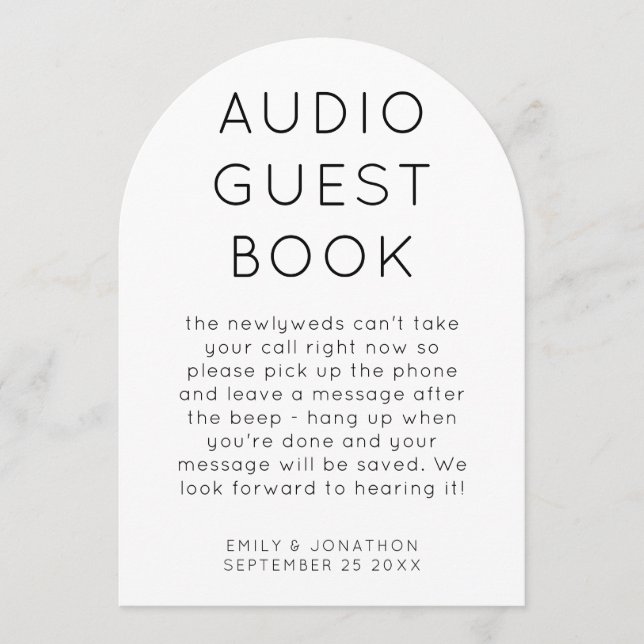 Arch Shape Audio Guest Book Wedding Sign card (Front)
