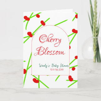 Arch shape cherry blossom red green baby shower na card