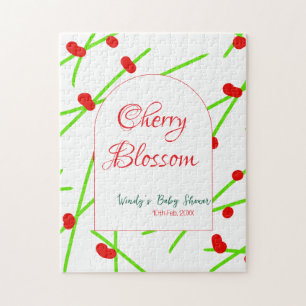 Arch shape cherry blossom red green baby shower na jigsaw puzzle