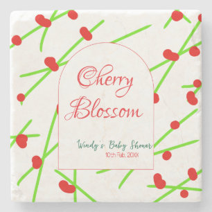 Arch shape cherry blossom red green baby shower na stone coaster