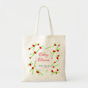 Arch shape cherry blossom red green baby shower na tote bag