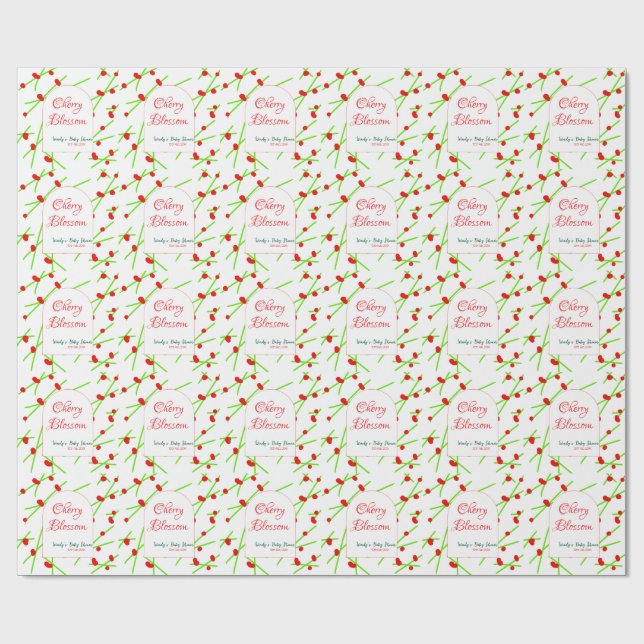Arch shape cherry blossom red green baby shower na wrapping paper (Flat)
