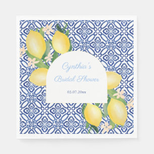 Arch Shape Italian Lemons Blue Tiles Bridal Shower Napkin