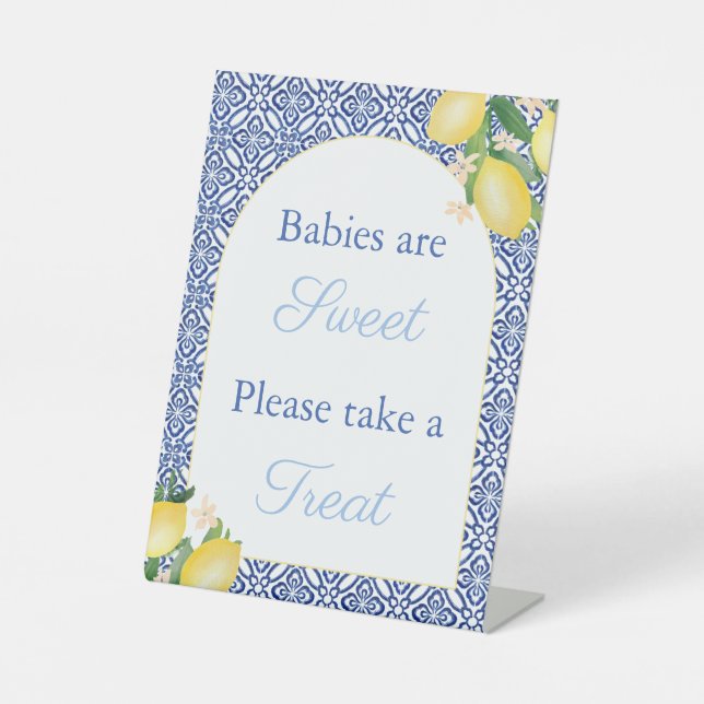 Arch Shape Lemons Babies Are Sweet Favour Table Pedestal Sign (Front)