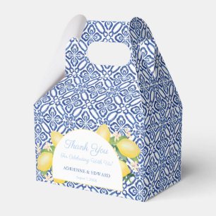 Arch Shape Mediterranean Lemons Blue Tiles Wedding Favour Box