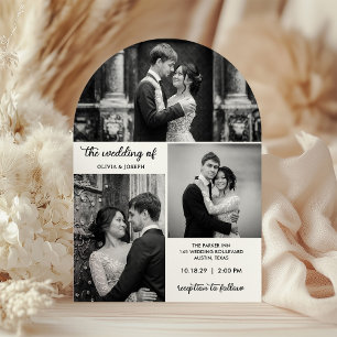 Arch Shape Modern Three Photo Wedding Invitation