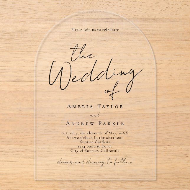 Arch Shaped Elegant Wedding Acrylic Invitation (Front)