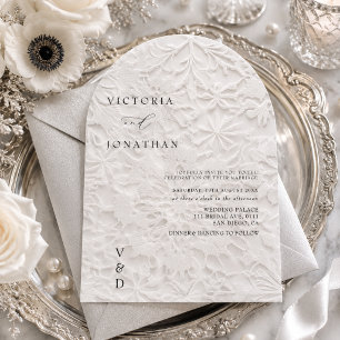 Arch Shaped Ivory White Winter Wedding Invitation
