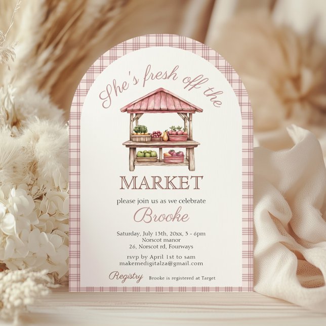 Arch She's fresh off the market pink Bridal Shower Invitation (Creator Uploaded)