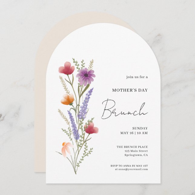Arch Simple Floral Mothers Day Brunch Invitation (Front/Back)