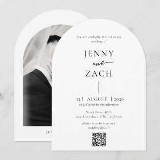 Arch Simple Modern Photo Qr Code Wedding Invitation