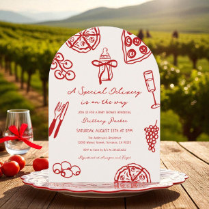 Arch Special Delivery On The Way Pizza Baby Shower Invitation