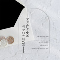 Arch Stacked Names Modern Elegant Clear Wedding