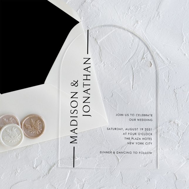 Arch Stacked Names Modern Elegant Clear Wedding Acrylic Invitations (Creator Uploaded)