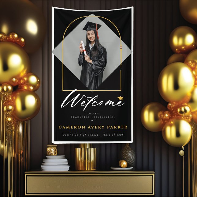 Arch Tassels Frame Photo Graduation Party Welcome Banner (Arch Tassels Frame Photo Graduation Party Welcome Banner by fatfatin @ zazzle.com/color_therapy)