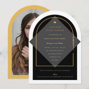 Arch Tassels Minimalist Frame Photo Graduate Party Invitation