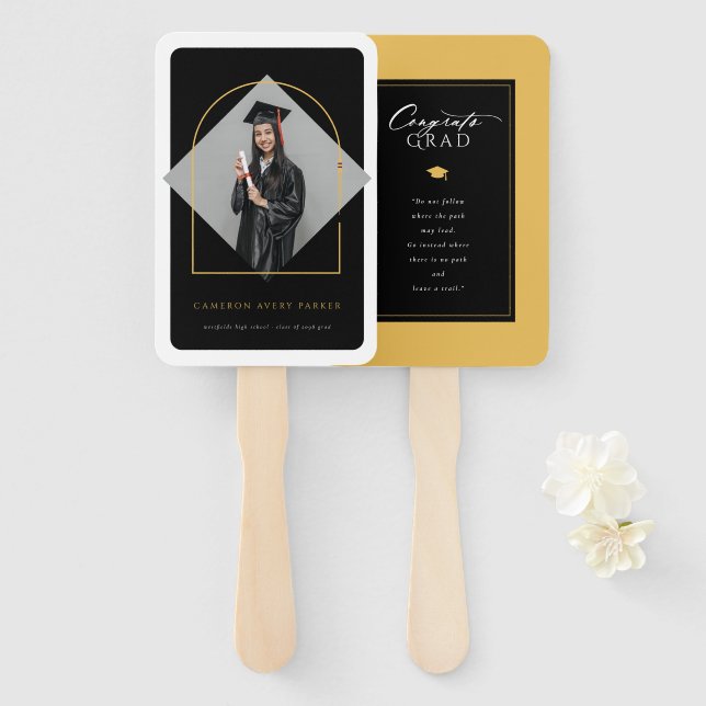 Arch Tassels Minimalist Frame Photo Graduation Hand Fan (Front and Back)