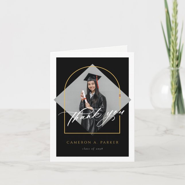 Arch Tassels Minimalist Frame Photo Graduation Thank You Card (Front)