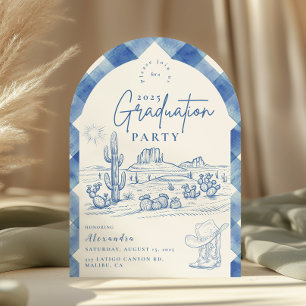 Arch Watercolor Gingham Cowgirl Graduation Invitation