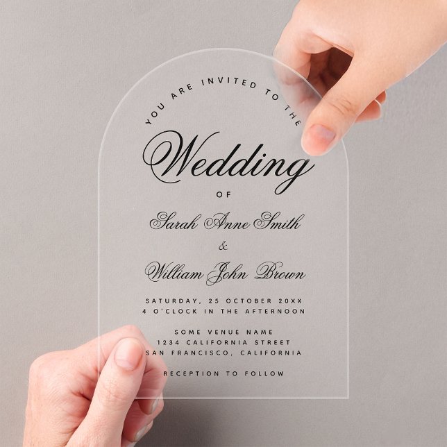Arch Wedding Modern Minimalist Transparent Script Acrylic Invitations (Creator Uploaded)