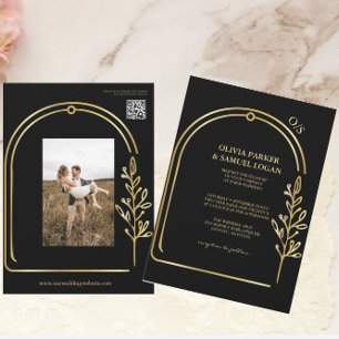Arch wedding QR Code Monogram Floral wedding Invitation