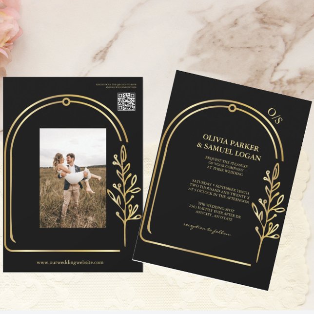 Arch wedding | QR Code |  Monogram Floral wedding Invitation (Creator Uploaded)