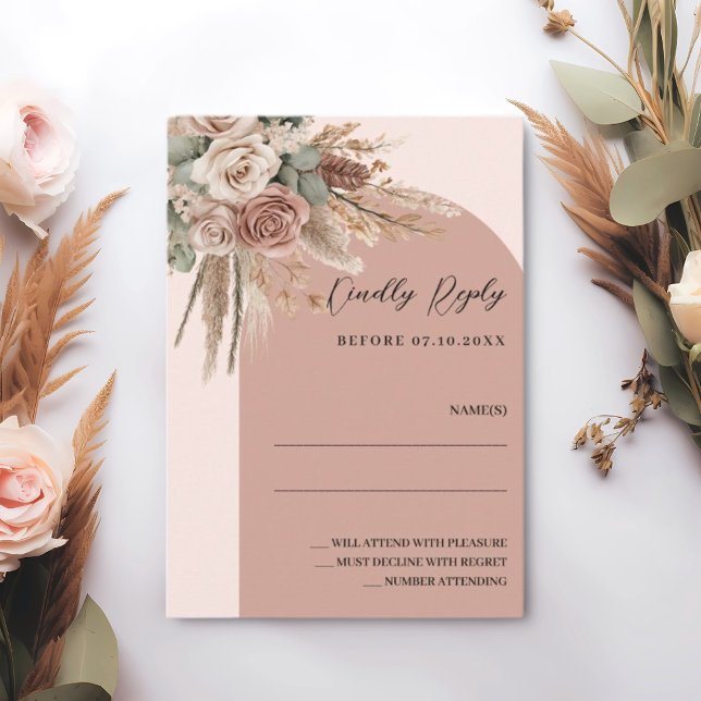 Arch wedding response RSVP beige taupe Card (Creator Uploaded)