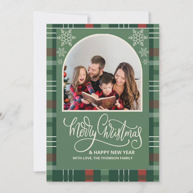 Arch What a Year in Review Plaid Merry Christmas  Card (Front)