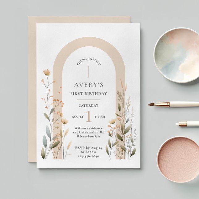 Arch Wildflower First Birthday Invitation (Creator Uploaded)